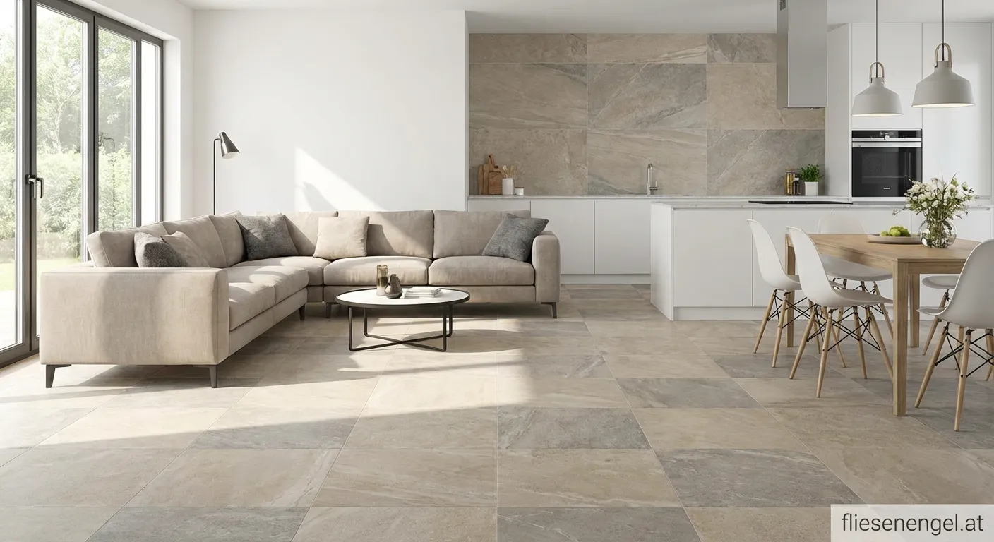 Modernes Feinsteinzeug im Wohnzimmer eines Hauses in Steyr