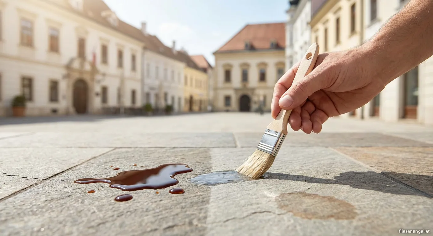 Anwendung von Fleckschutz Wiener Neustadt unsichtbar auf heller Steinterrasse