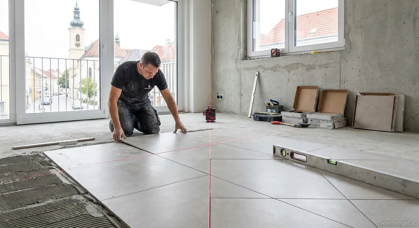 Kalibrierte Fliesen Wiener Neustadt genau verlegt in einem modernen Wohnraum