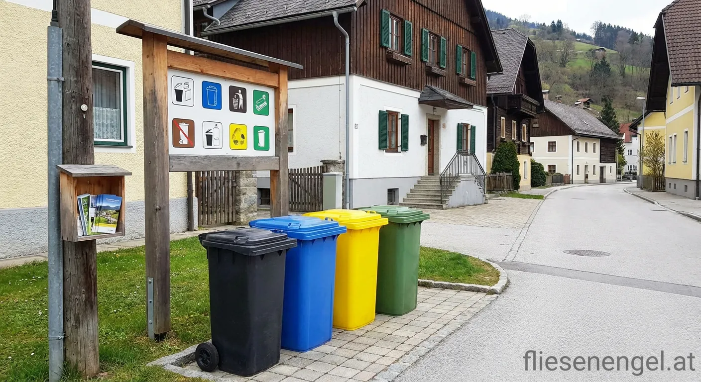Mülltonnen auf gepflastertem Stellplatz in Villach