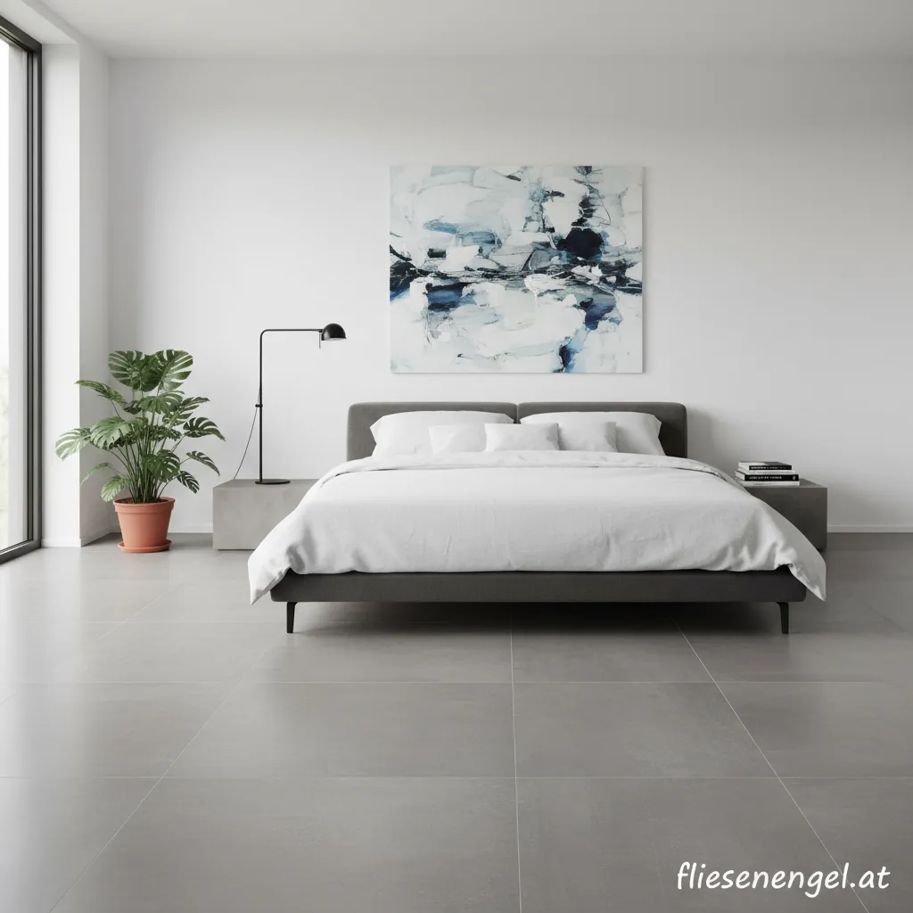 Modernes Schlafzimmer in Krems mit eleganten, kühlen Bodenfliesen