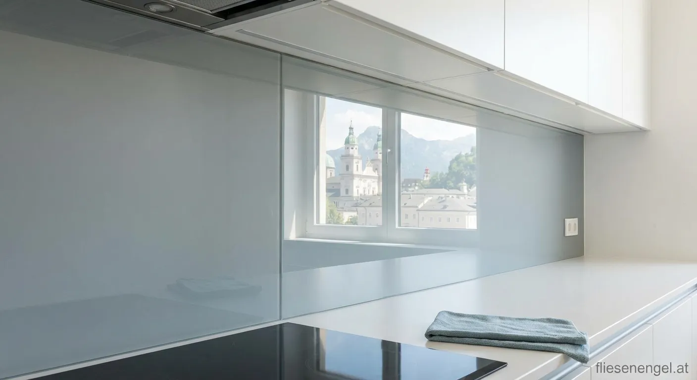 Pflegeleichter Glasspritzschutz in moderner Küche