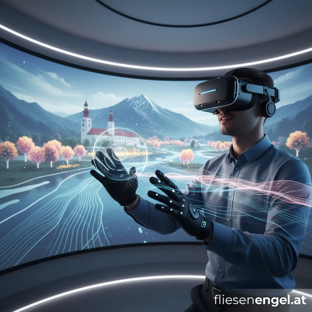 Person mit VR-Brille taucht in eine virtuelle Welt ein